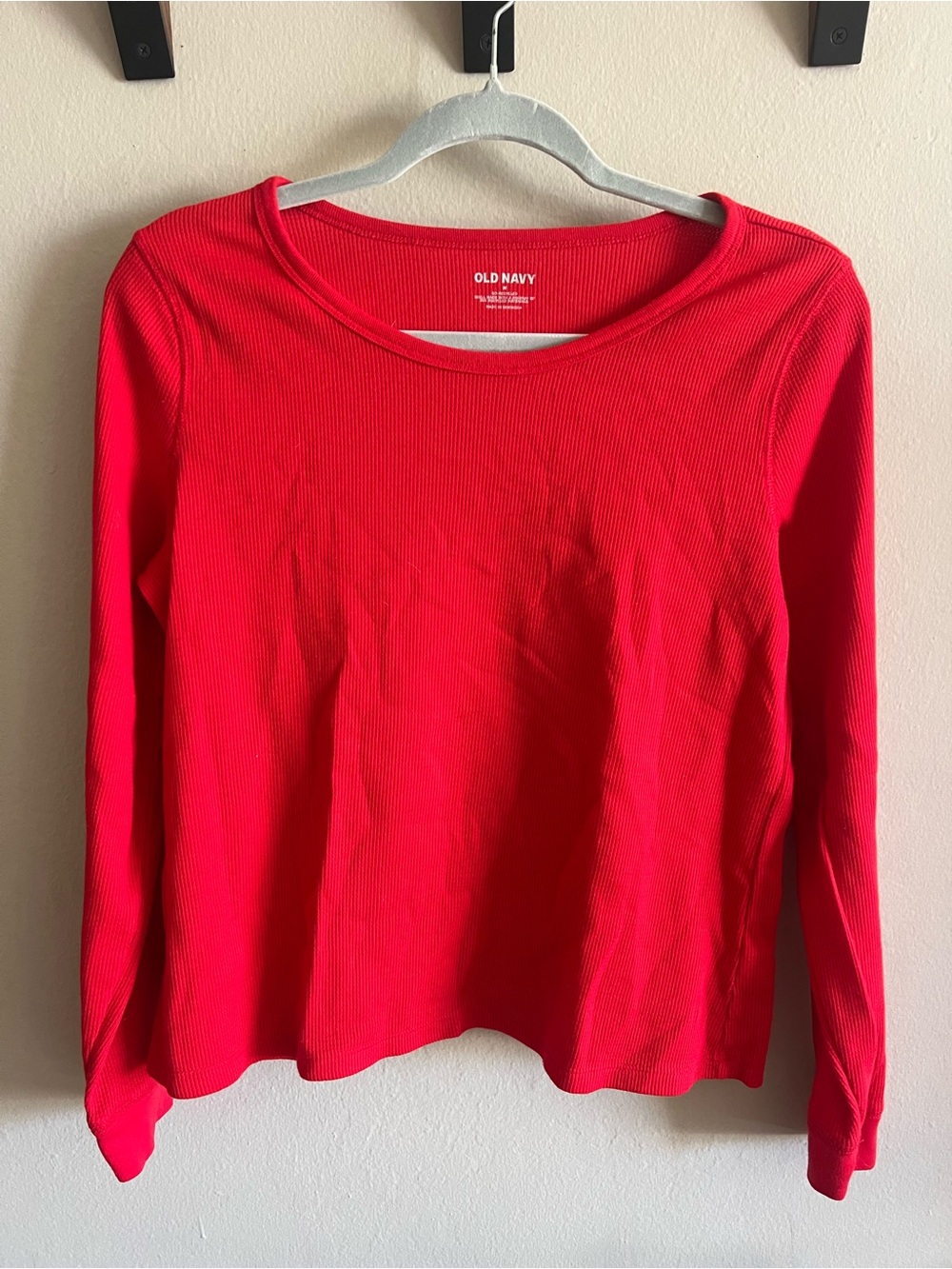 Old Navy Bright Red Ribbed Long Sleeve Tee